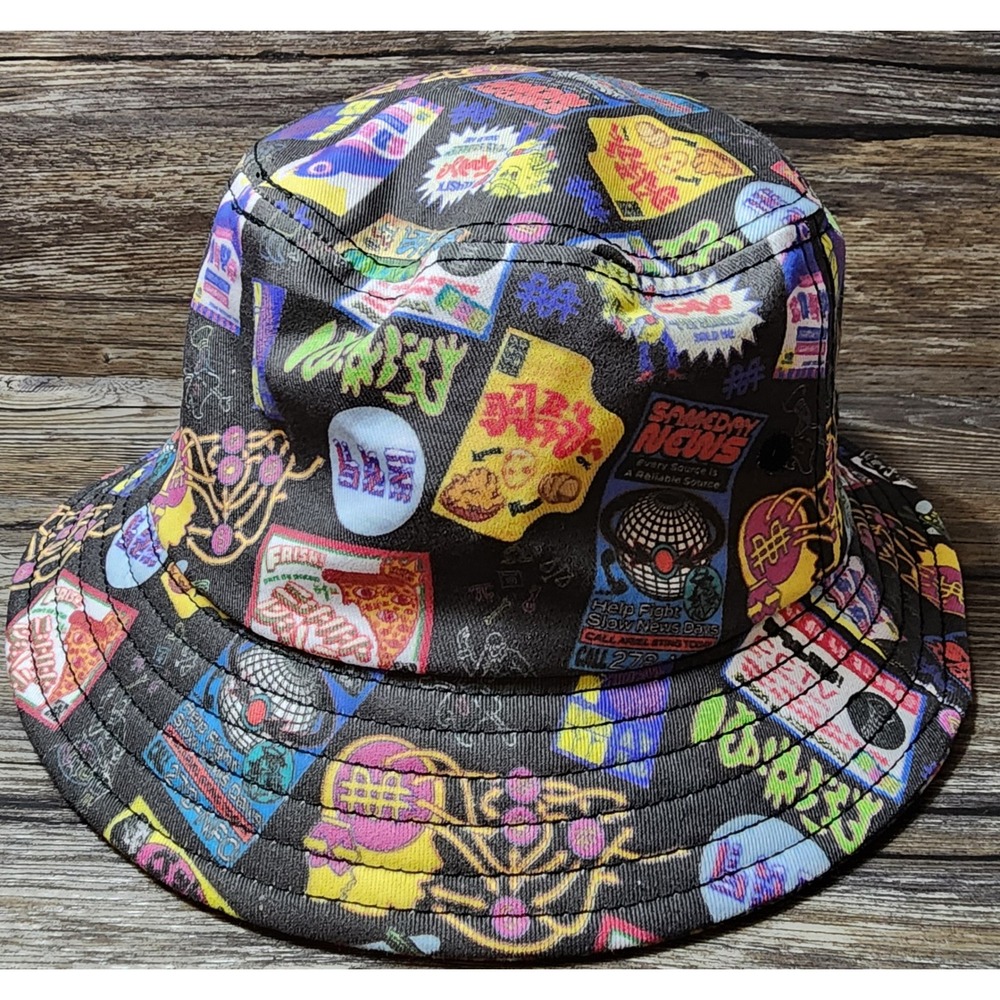 Meow‎ Wolf Bucket Hat Kids M/L Graphic Print Colorful Art Design Black